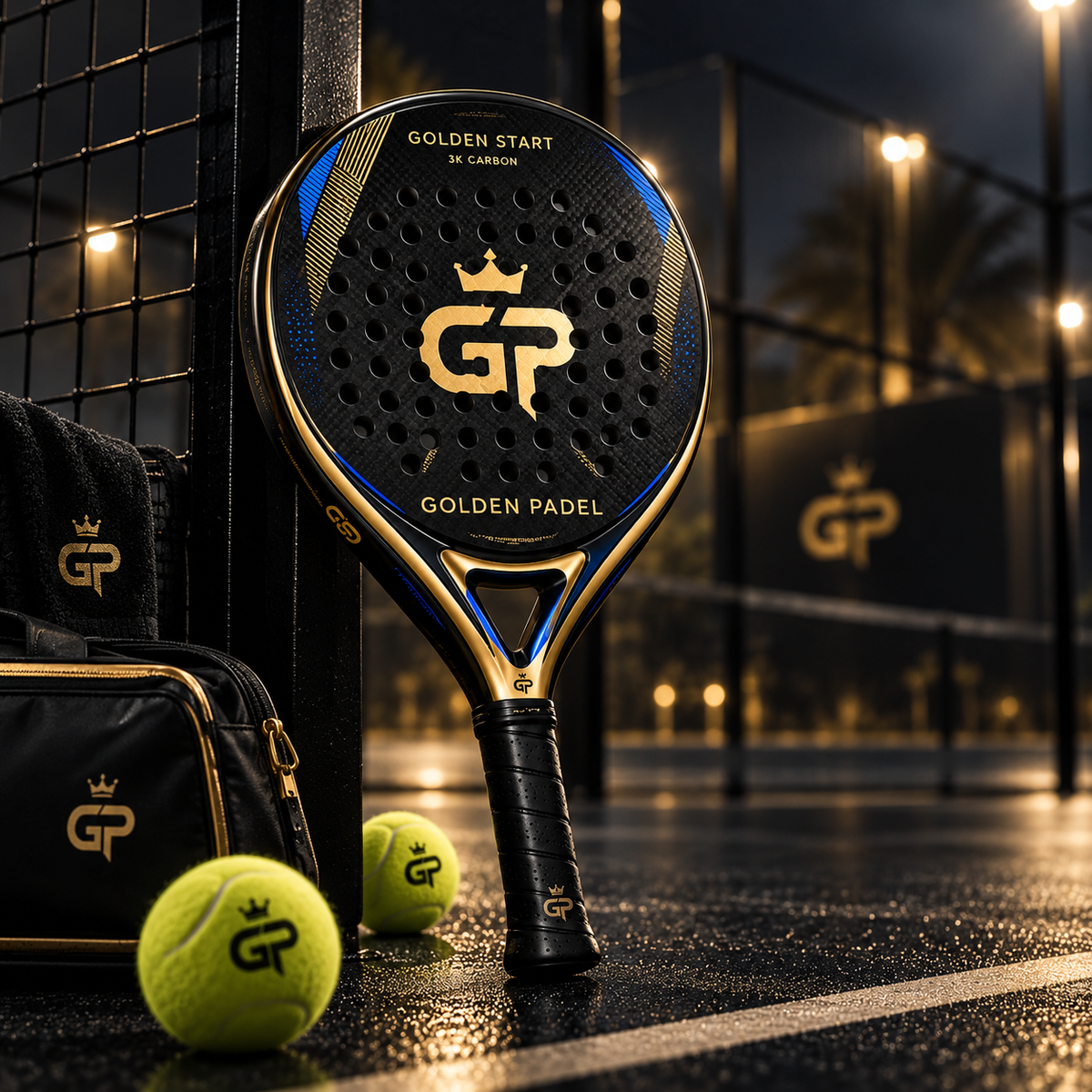 Golden Start raquette de padel carbone 3K sur court - Golden Padel